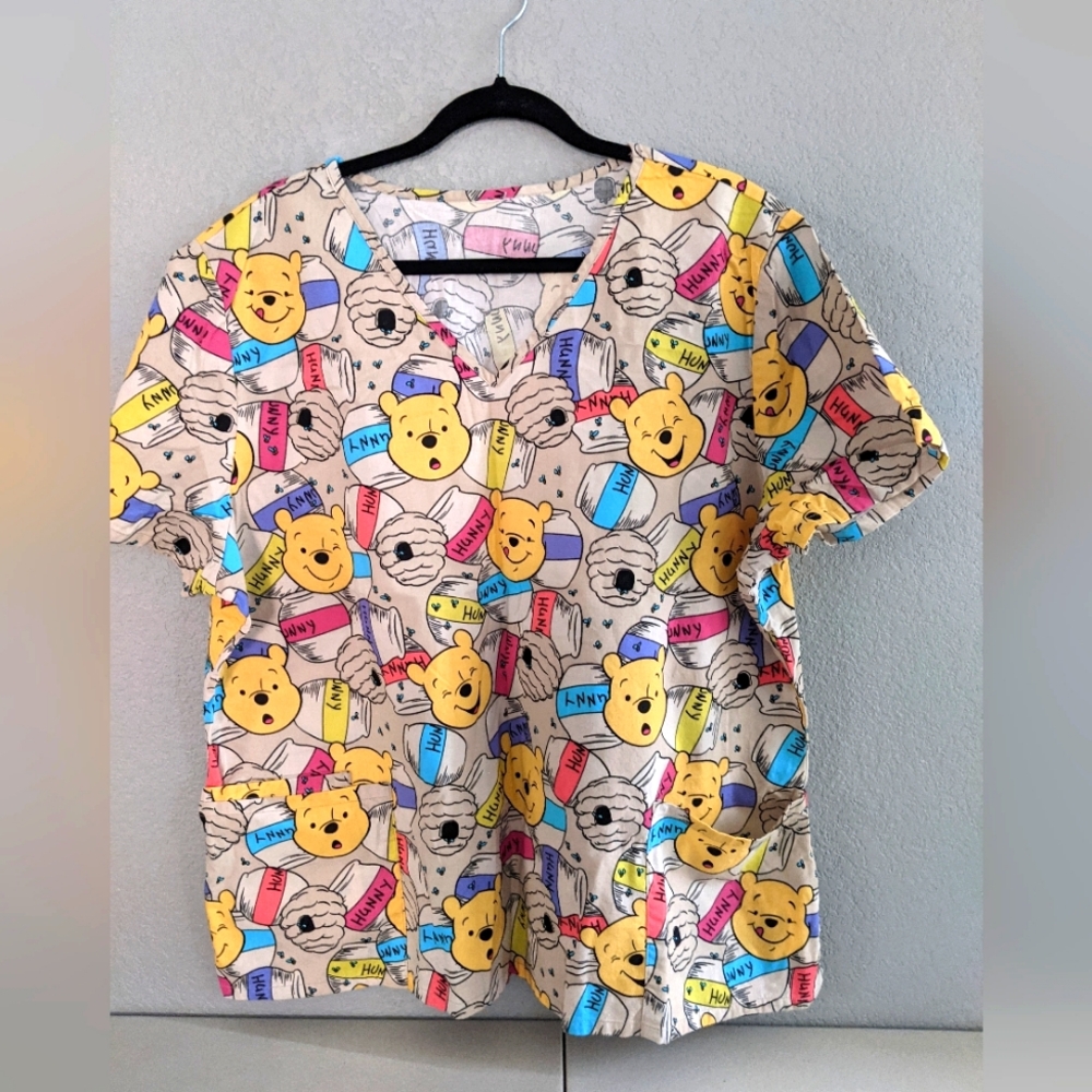 Disney Winnie The Pooh Bear Scrub Top Medical Office Uniform Costume Cute